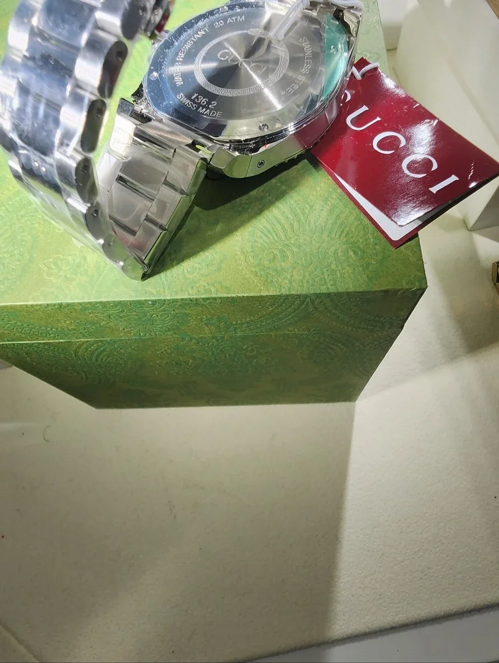NEW AUTHENTIC Gucci Stainless Steel Dive Watch — Black Dial with Green Accents